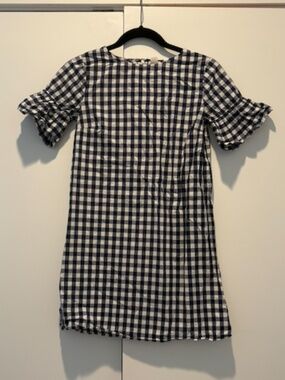 Crewcuts J.Crew Girls Navy Gingham Ruffle Sleeve Shift Dress Size 12